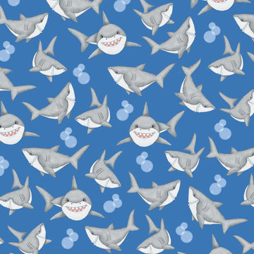 Mfy Flannel Print Sharks Blue Fabric Fabric by the Yard