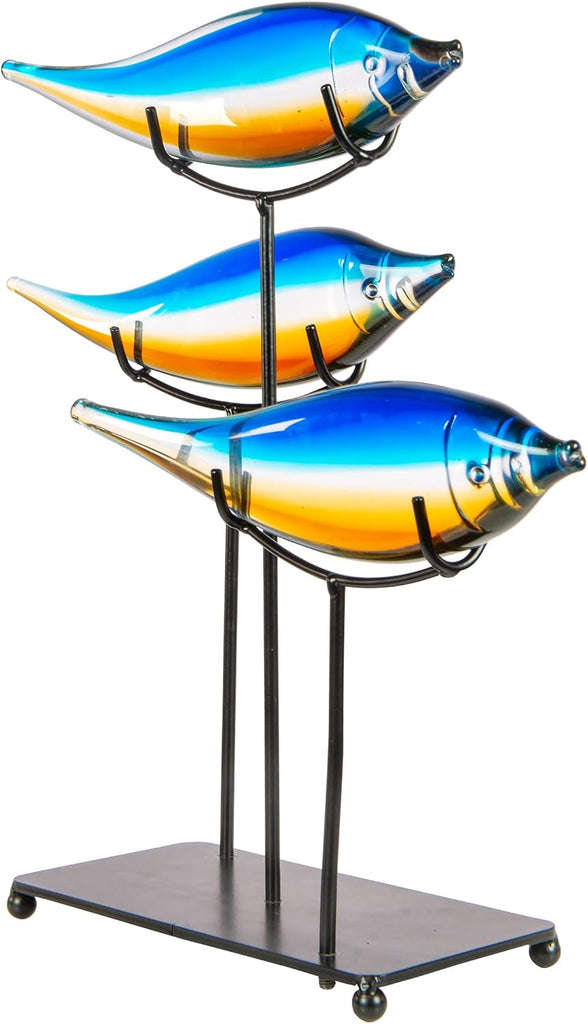 AS24126 Garfish Art Glass Sculpture with Stand, Blue, 15" - Set of 3