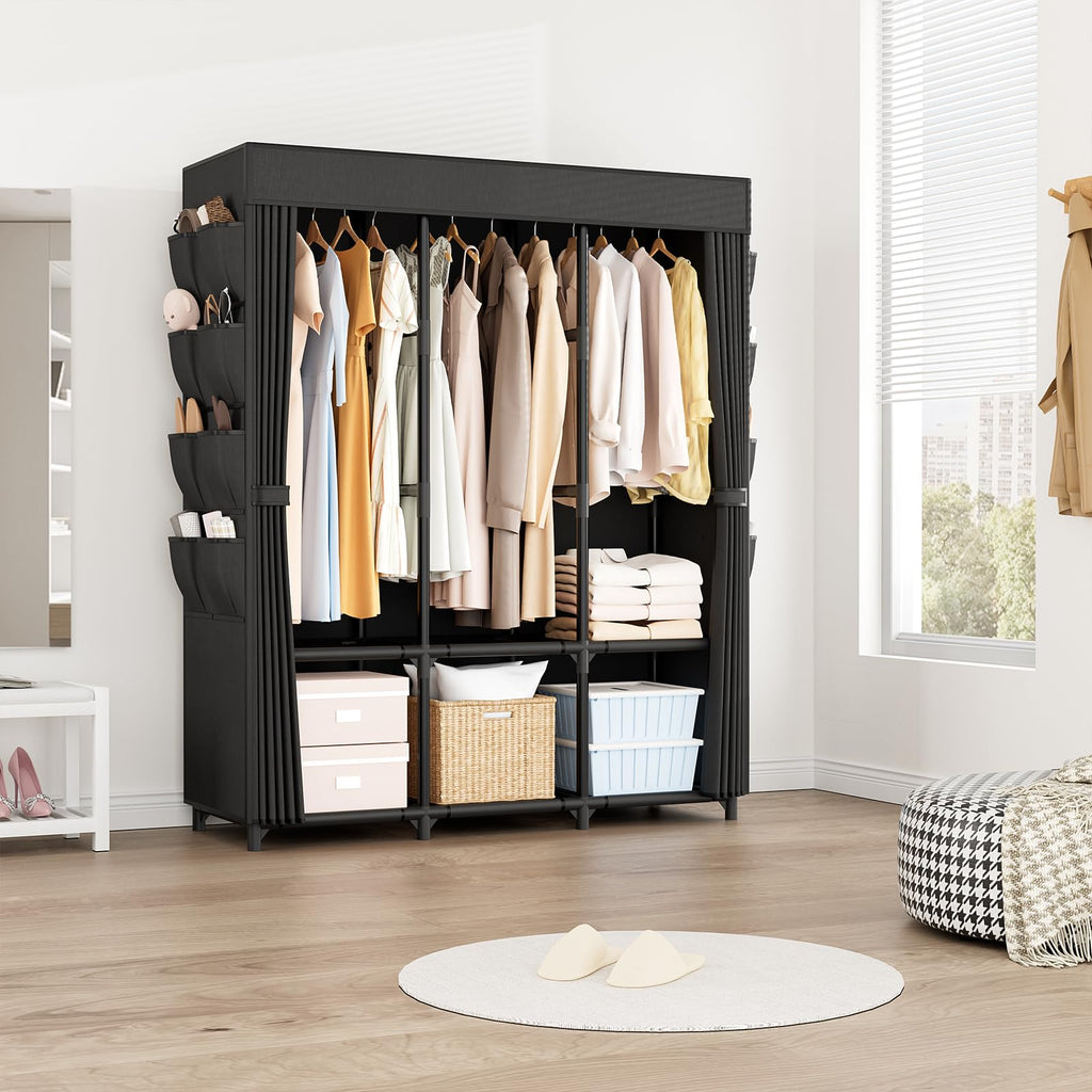 Wardrobe Closet, Portable Closets for Hanging Clothes 19mm Steel Tube Portable Wardrobe Closet , Clothes Rack with