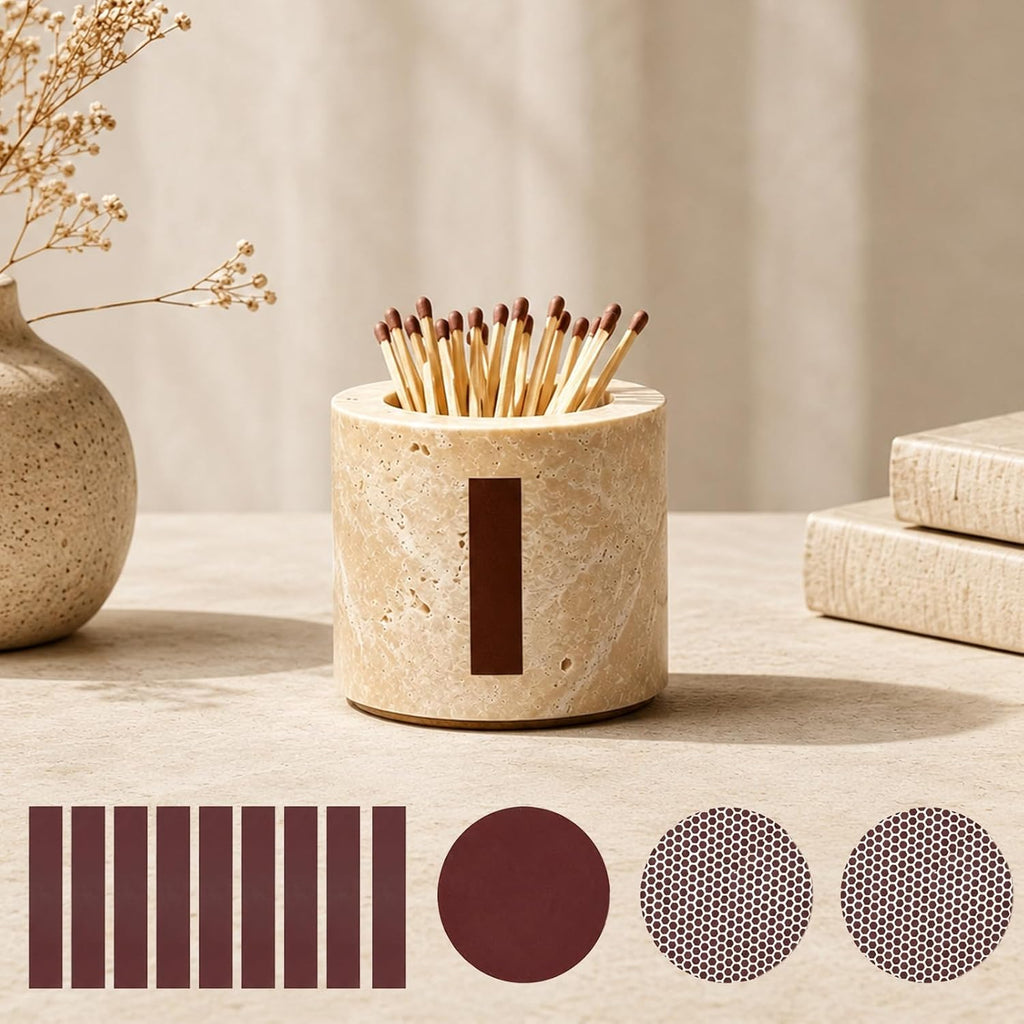 Travertine Match Holder with Striker: Decorative Match Holder