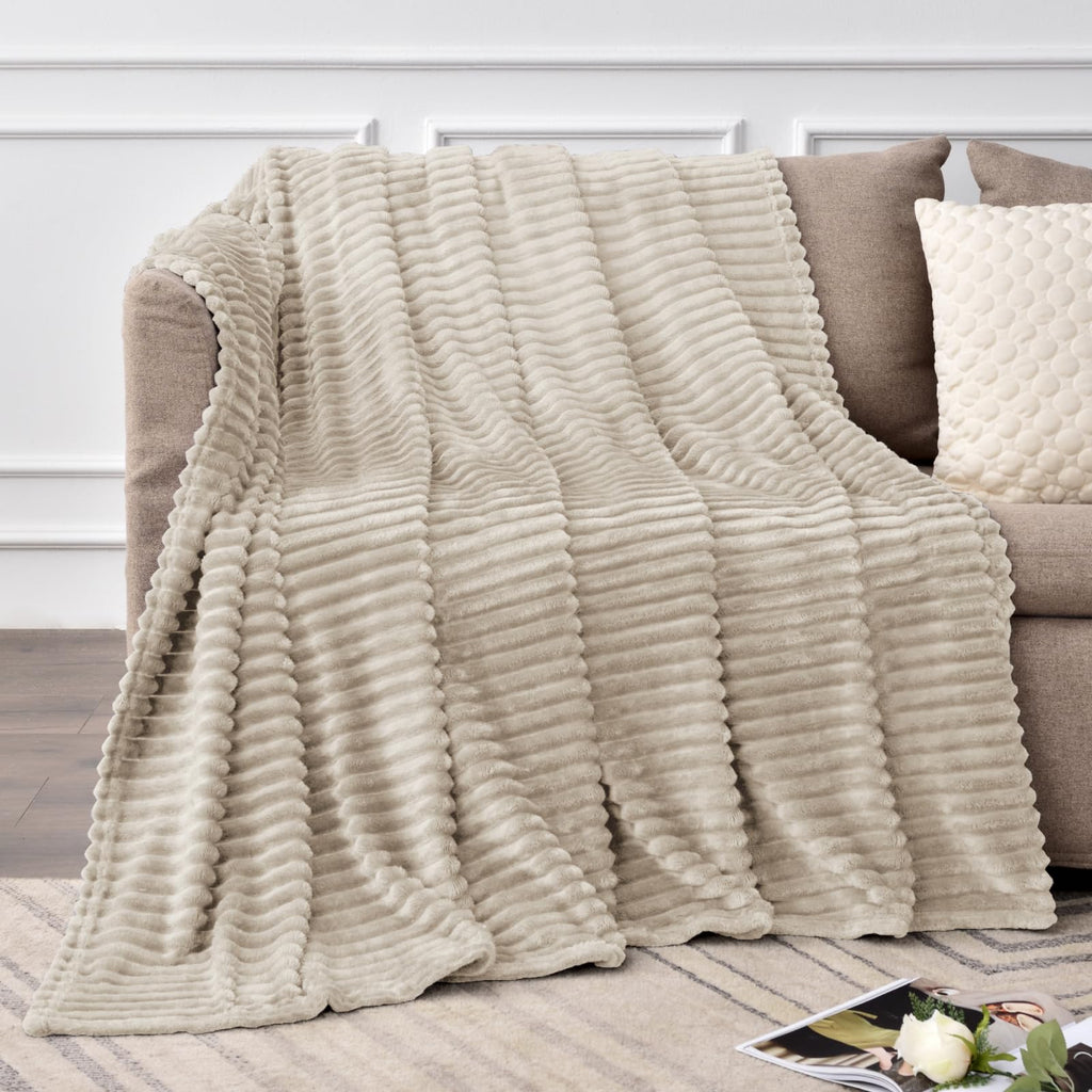3D Ribbed Linen Fleece Fall Throw Blanket for Couch, 50x60 Inch