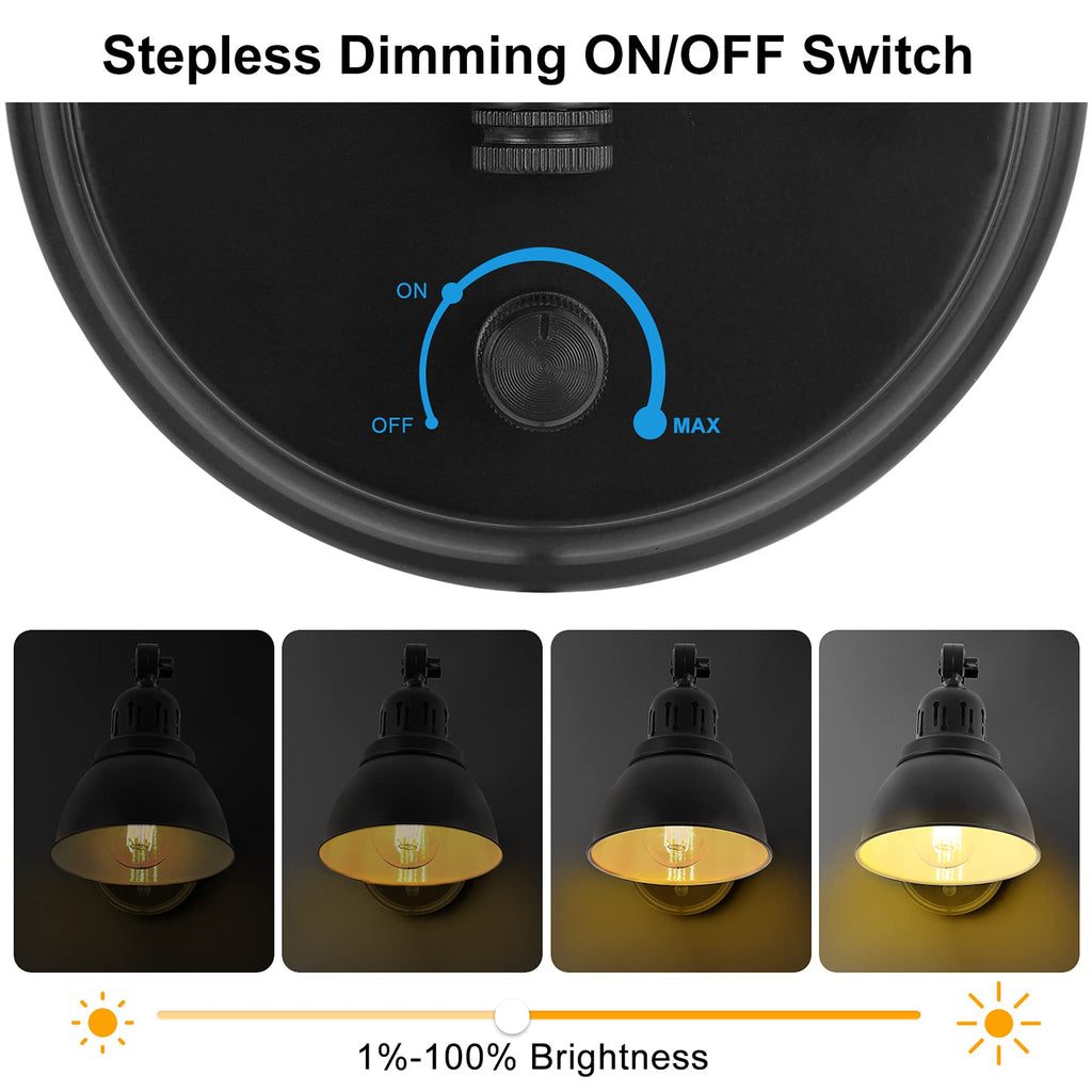 Plug in Wall Sconces, Wall Sconce Lighting with Dimmable On Off Switch, Swing Arm Wall Lamp, Black Metal Industrial