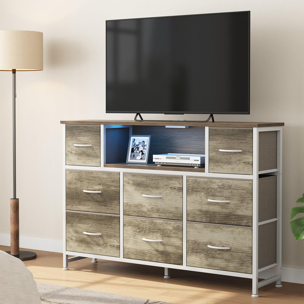 LED TV Stand Dresser with Charging Station, Entertainment Center