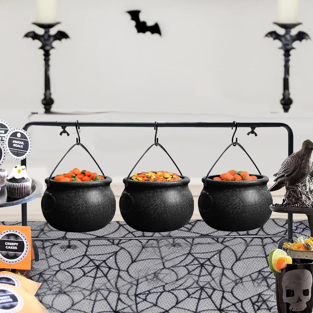 Halloween Decorations Indoor, 3 Pack Witches Cauldron Serving Bowls on Rack - Set of 3