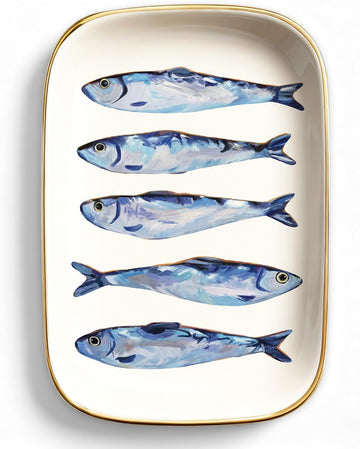 Sardines Trinket Tray Ceramic Jewelry Dish Aesthetic Fish Decorative Key Tray Bathroom Dresser Table Countertop