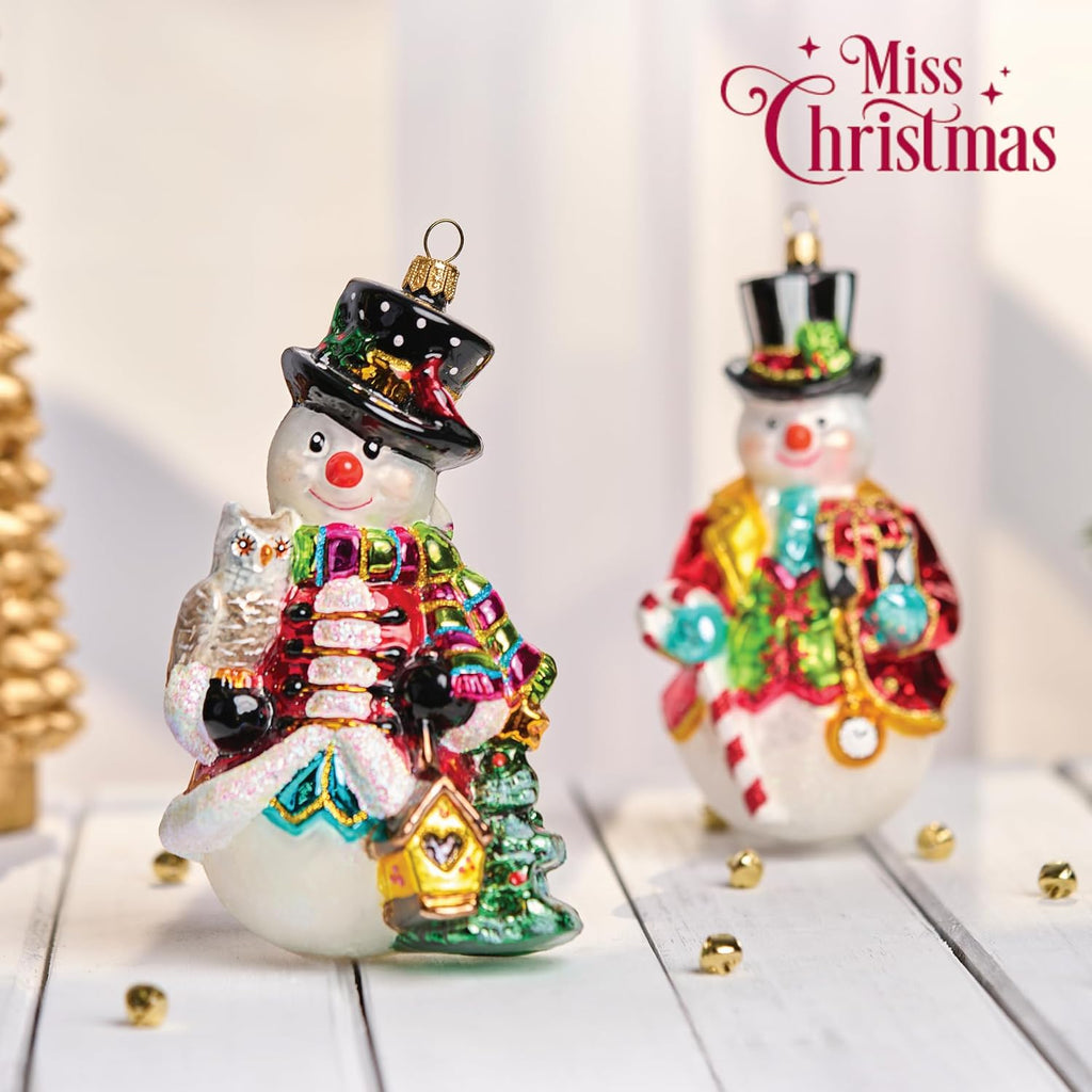2026 Collection Fancy Snowman Blown Glass Christmas Tree Ornament (Snowman in Holiday Colors)