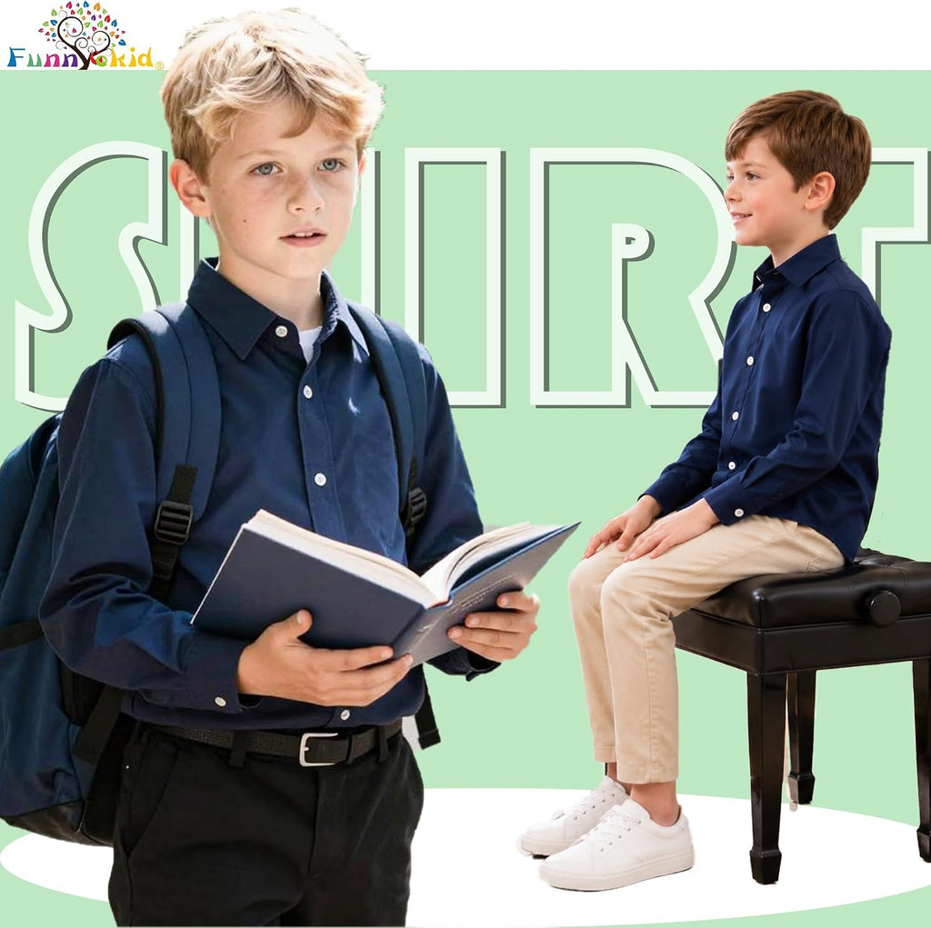 Boys Long Sleeve Dress Shirts Kids Button Down Formal Uniform