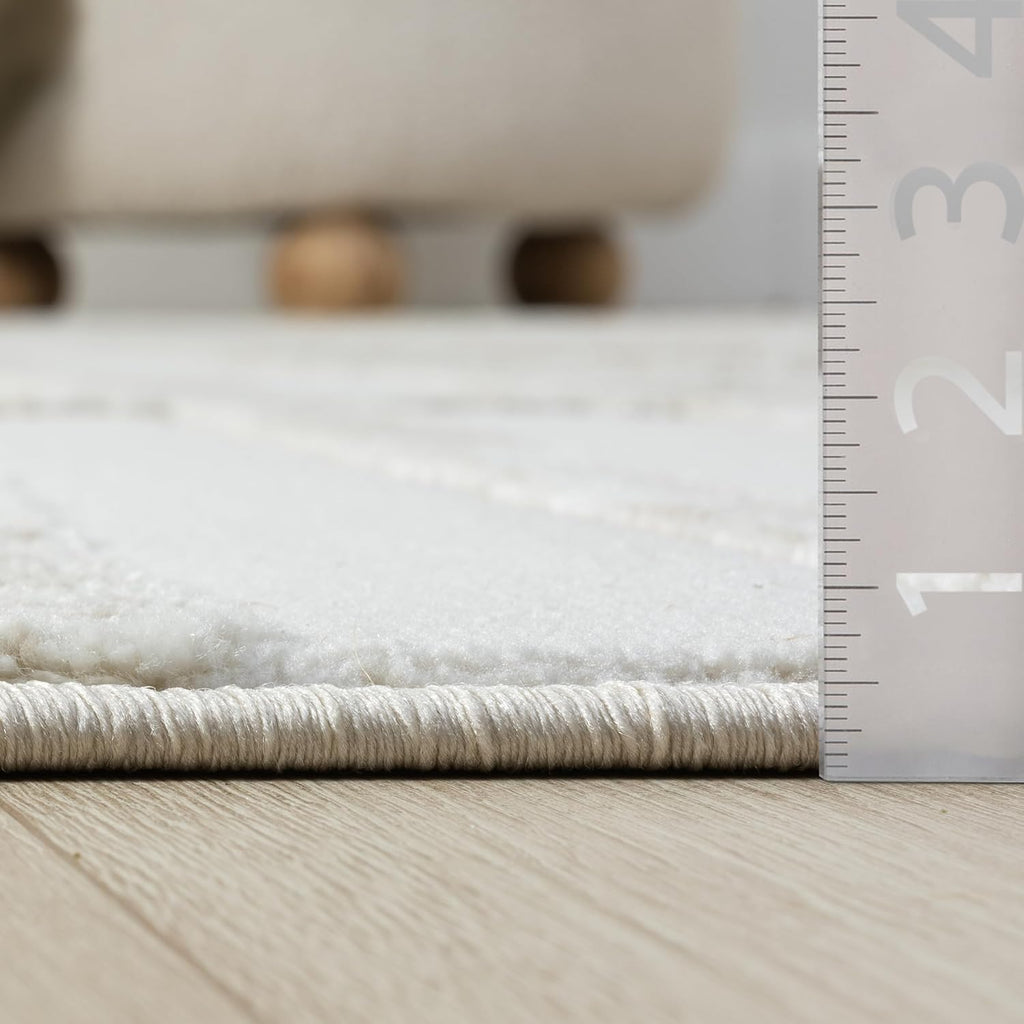 Beige Area Rug - - Living Room & Bedroom - Abstract Stripe Design - Indoor Use - Easy to Clean, Stain