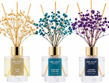 Reed Diffuser,Clean Linen Ocean Mist&Sea Salt Lavender Eucalyptus Oil Reed Diffusers Living Room Office - Set of 3