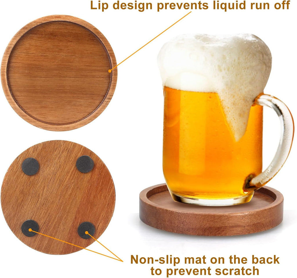 Wooden Coaster Coffee Table Decor Bar Cup Drink Coasters Holder - Set of 6