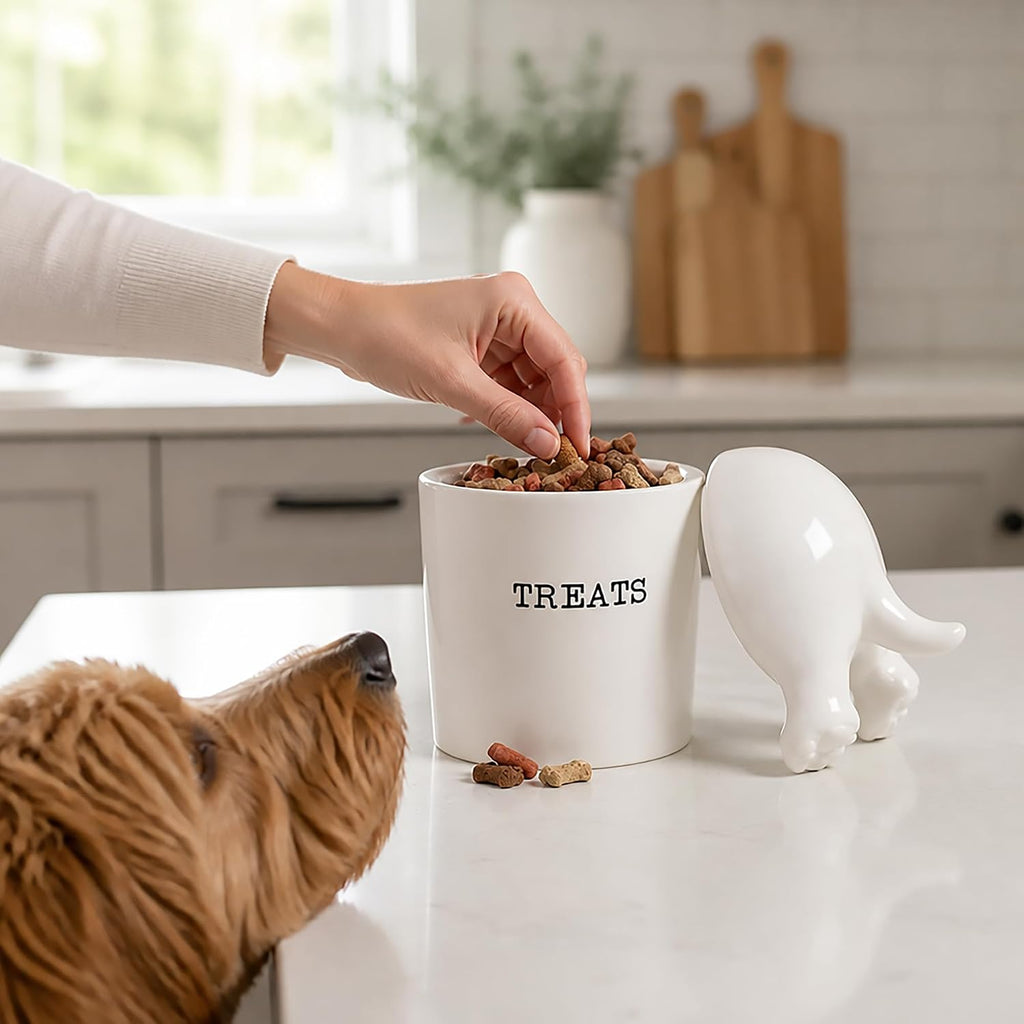 Dog Tail Treat Canister - Ceramic Dog Treat Jar