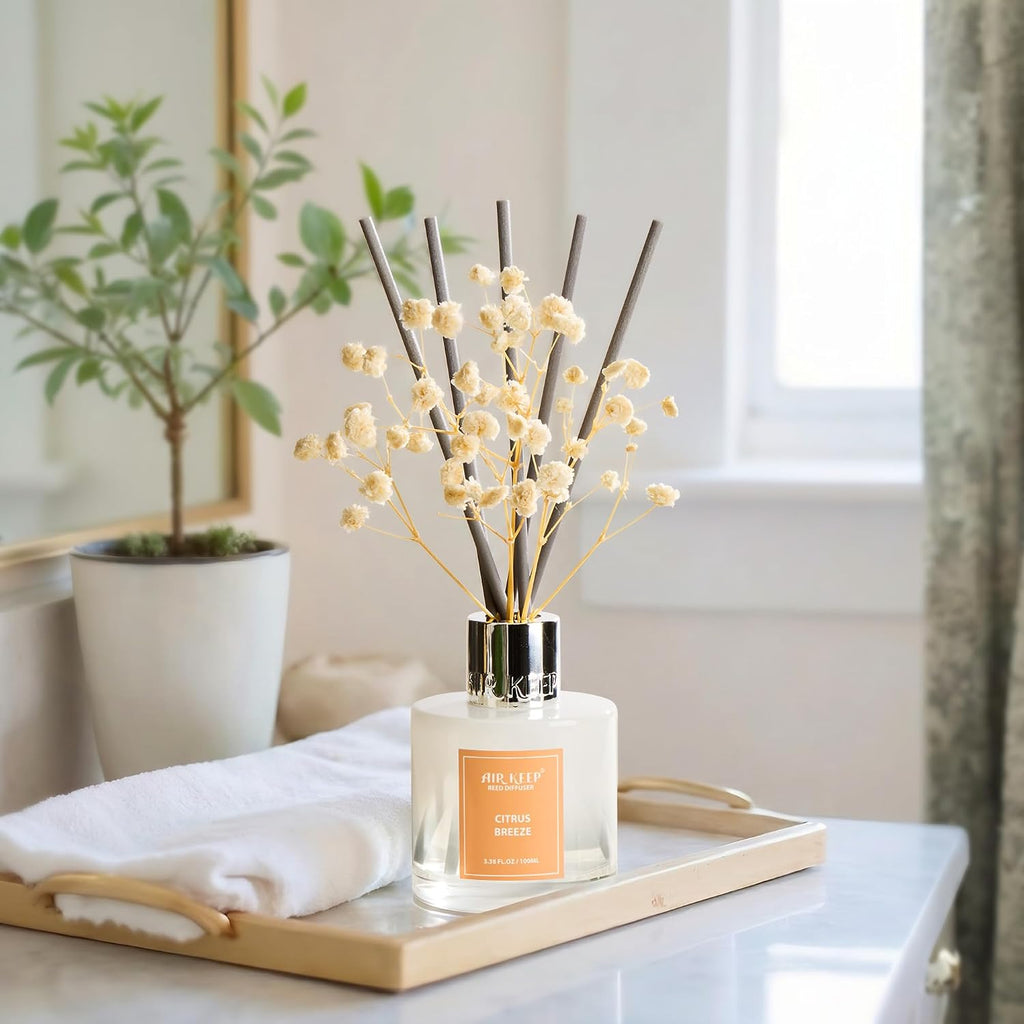 Reed Diffuser Set,3.38 fl oz (100 ml) - Citrus Breeze Oil Diffusers with 8 Reed Sticks, Home Fragrance Reed Diffuser