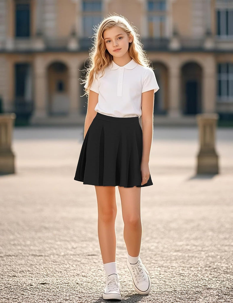 Kids Girls Skirt Casual Mini Plain Flare Pleated Uniform Skirts