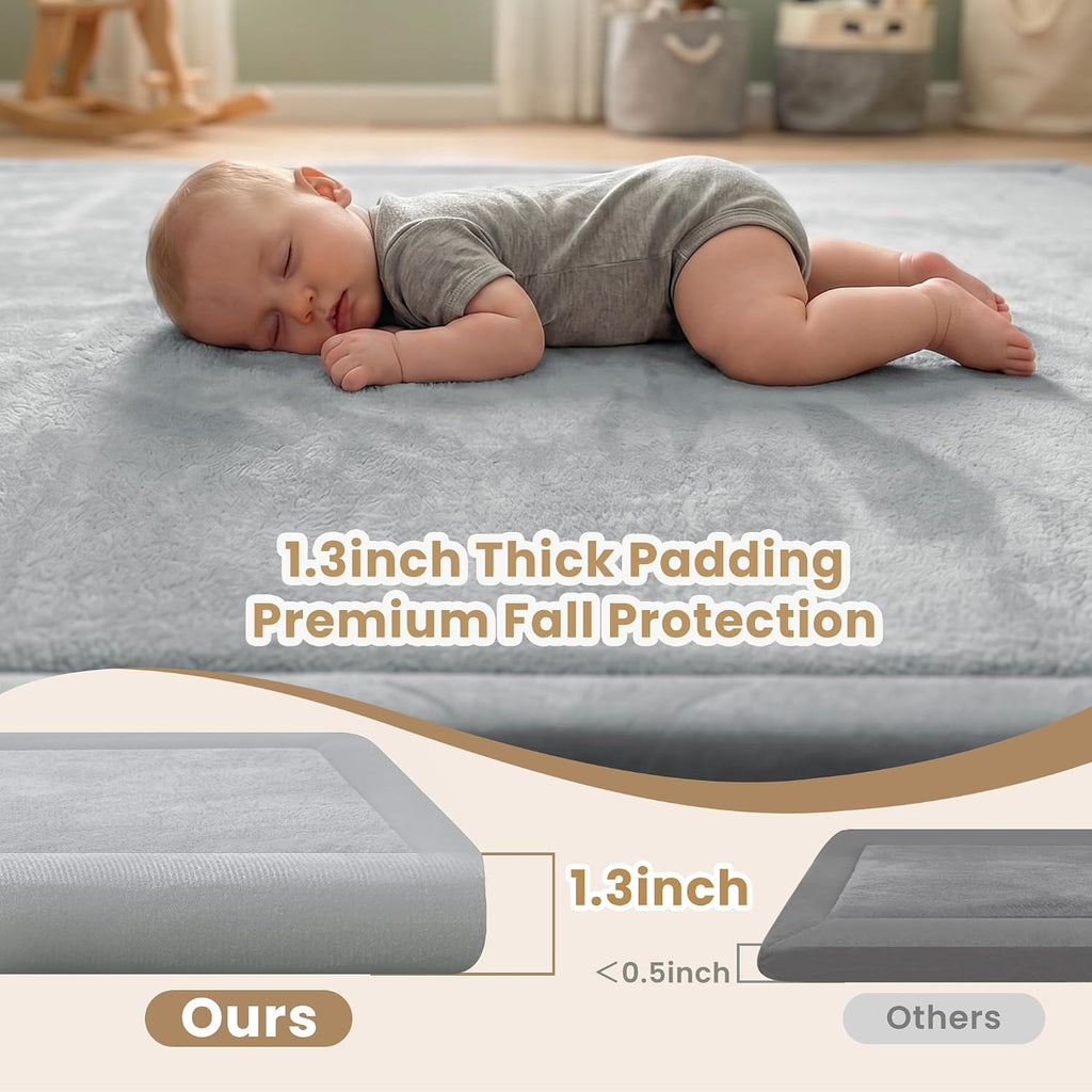Baby Play Mat for Floor,1.3" Thick Elasti-Foam 59"×71" Non-Slip Water Repellent,Non-Toxic Playpen Mat for Infants