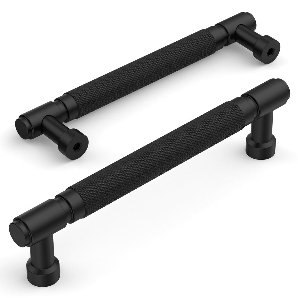 10 Pack Matte Black knurled Cabinet Pulls 5"
