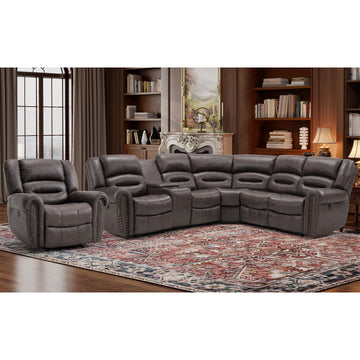 L-Shaped Power Reclining Sectional Sofa Set, Faux Leather Corner Couch Home Furniture Set with Storage Console, Cup