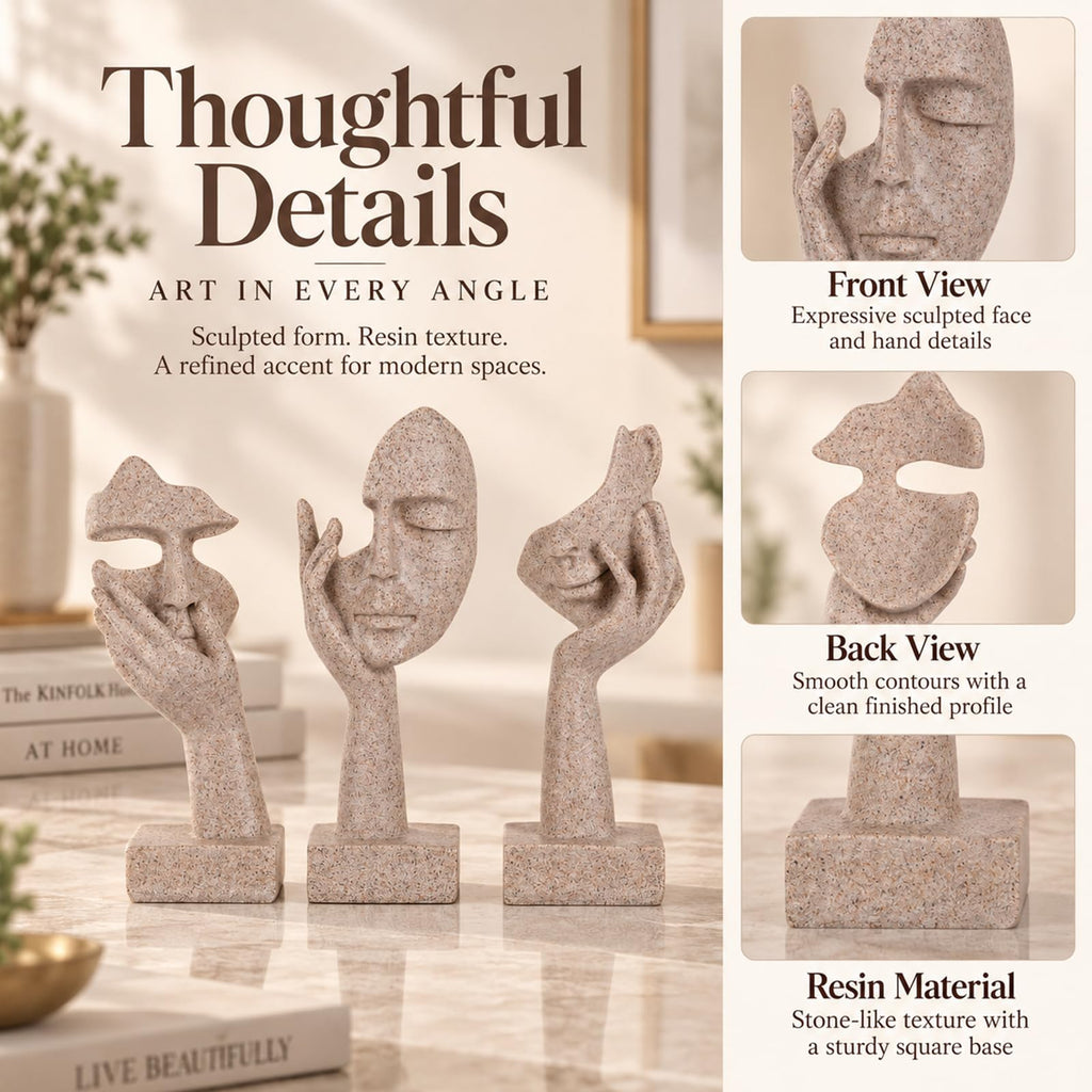 3 Pcs Thinker Statue - Resin Art Abstract Home Accent Figurines for Decor Apartment Bookshelf Floating Shelf Living