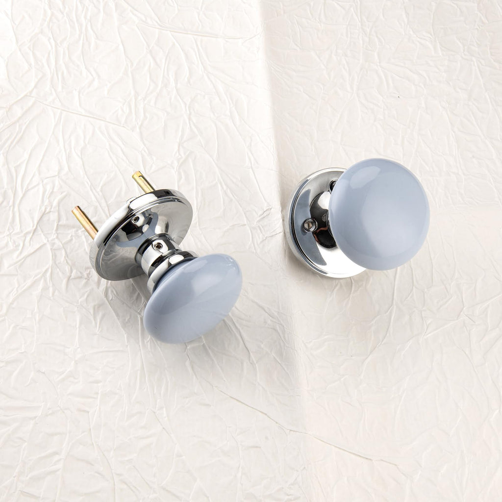 Blue Purple Interior Door Knobs, Porcelain Door Handles with Privacy Lock