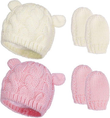 2 Set Winter Beanie Hats Gloves Kit for Baby Infant Toddler