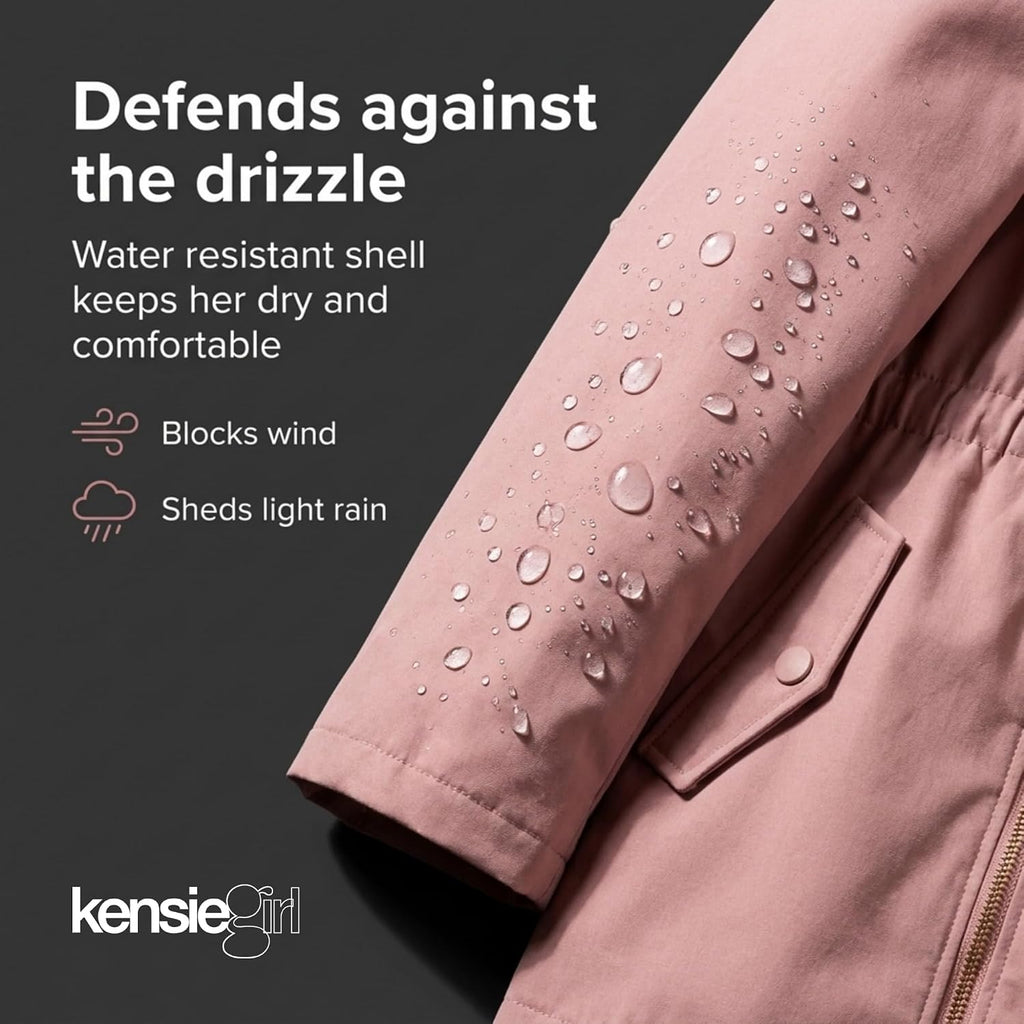 Girls Rain Jacket - Sherpa Lined Hood, Warm Waterproof Coat