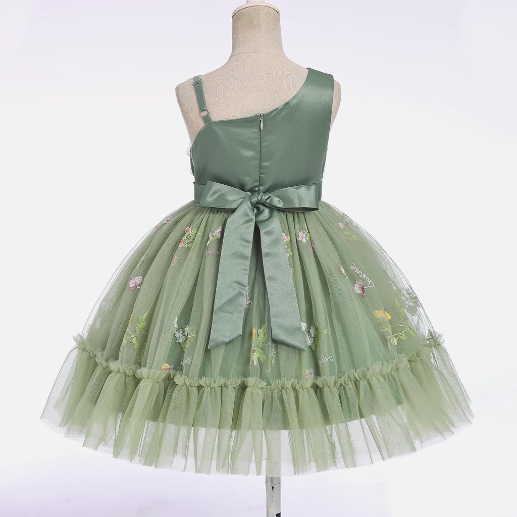 Girl Formal Wedding Tulle Dress One Shoulder Tween Birthday Pageant Midi Sundress Easter Junior First Communion Dress