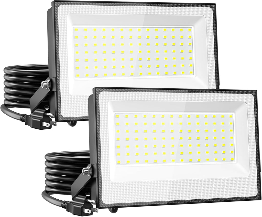 120W Flood Lights Outdoor,12000lm Bright LED Work Light with Plug,Daylight White LED Flood Lighting, IP66 Waterproof