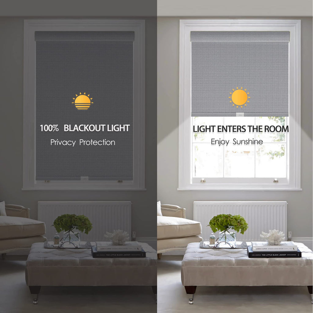 Custom Size Cordless 100% Blackout Roller Charcoal Grey Blinds