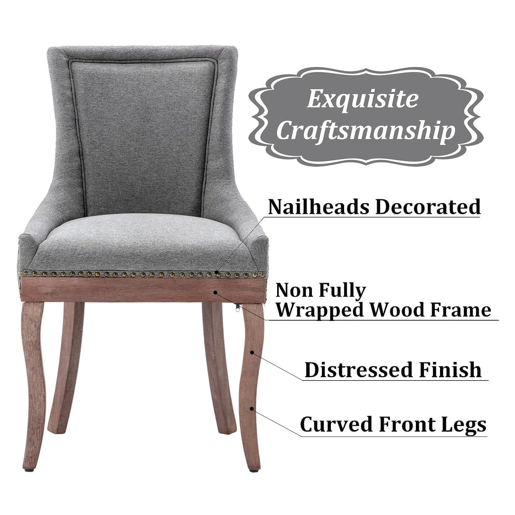 Fabric Vintage Upholstered Side Chairs Set of 2, Sillas De Comedor, Farmhouse Solid Wood Kitchen Dining Room Chairs