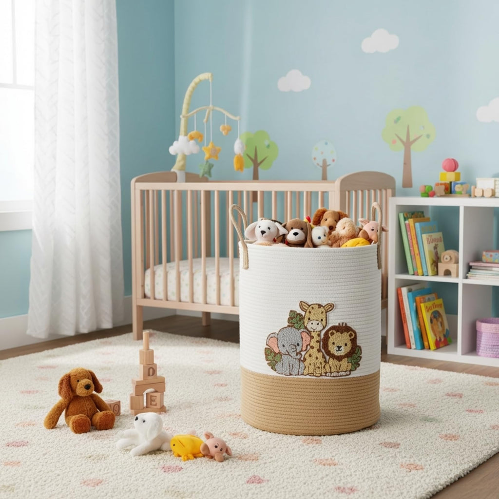 Jungle Animals Nursery Hamper Cotton Rope Basket