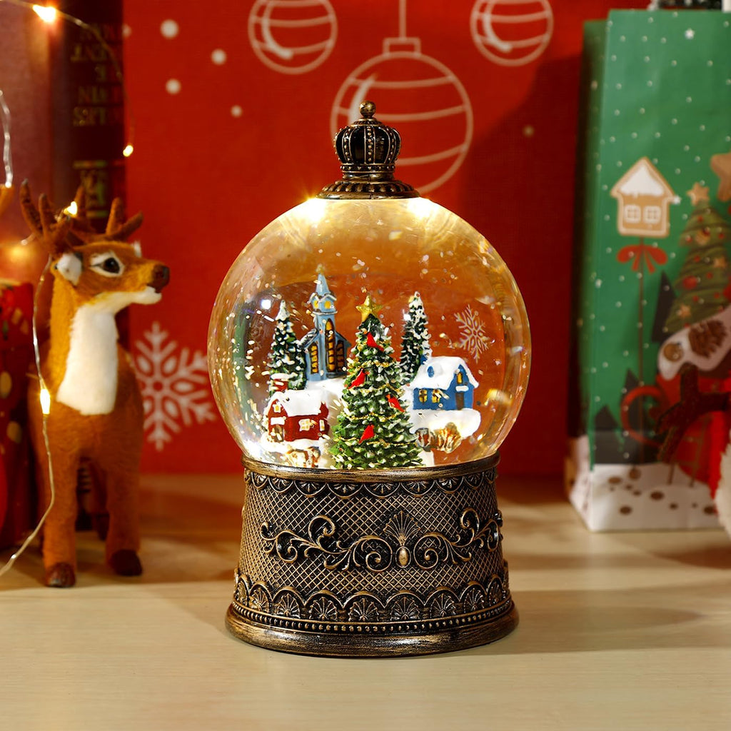 100mm Christmas Snow Globe with Music and Water Feature Christmas Lantern Decorations Snow Village with Large