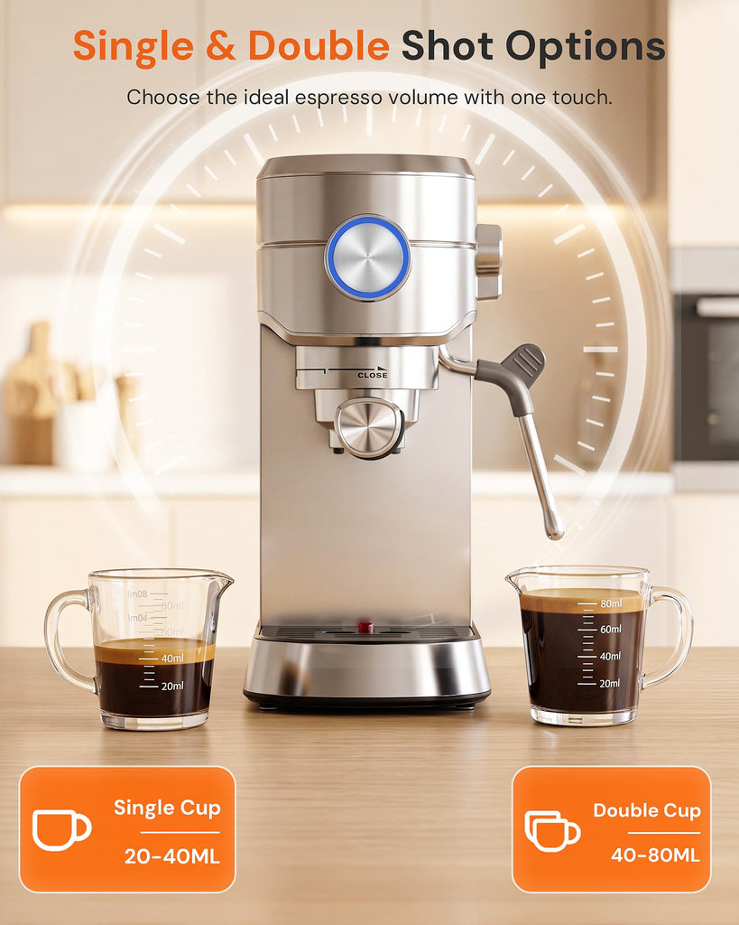 Compact 20 Bar Espresso Machine with Milk Frother