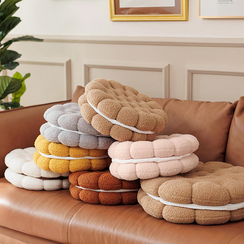 Grey Boucle Throw Pillow 14" Round Cookie Pillow Thick Seat Cuhsion for Sofa Couch Patio Balcony Tatami Pad
