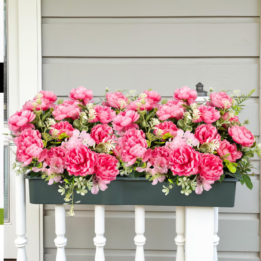 6 Bundles Peonies Artificial for Outdoors UV Resistant Faux Peony with Fake Silk for Outside Front Porch Garden