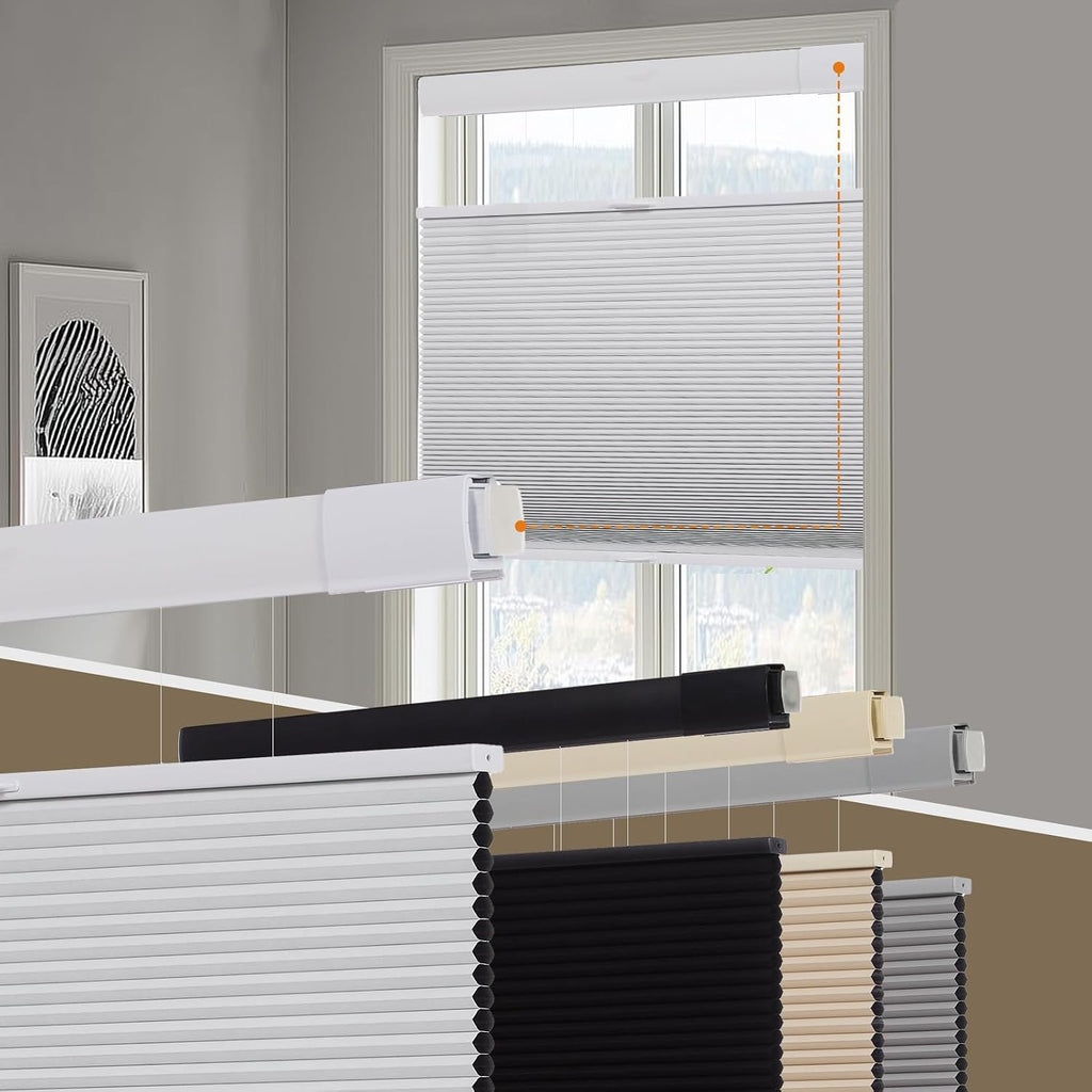 No Drill Blackout Cellular Shades for Windows,White | Top Down Bottom Up Honeycomb No Tools Cordless Blinds,Easy to