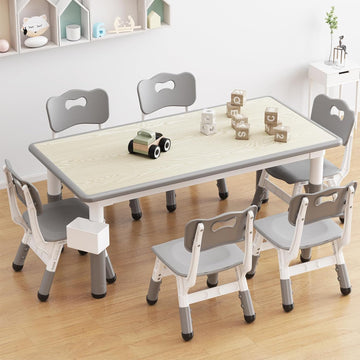 Kids Table with 6 Chairs Set, Toddler Activity Table with Chairs