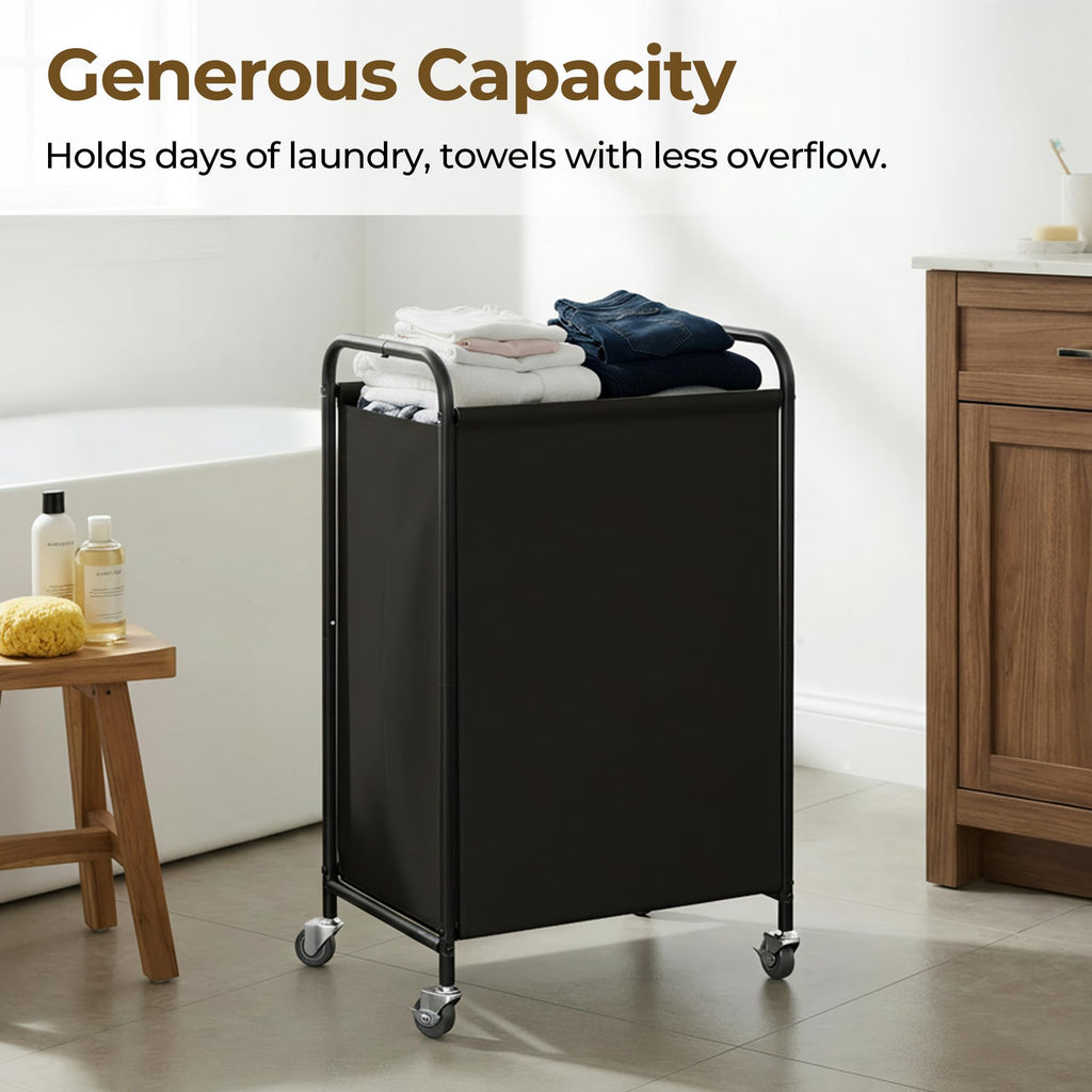 Laundry Hamper, Large Cart with Wheels and Handles, Black, 110L
