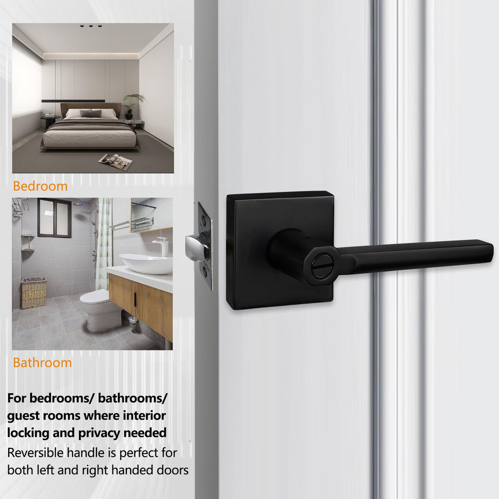 4Pack) Bed/Bath Room Door Lever for Privacy Bathroom and Interior Door Door Lock Handle in Aged Matt Black