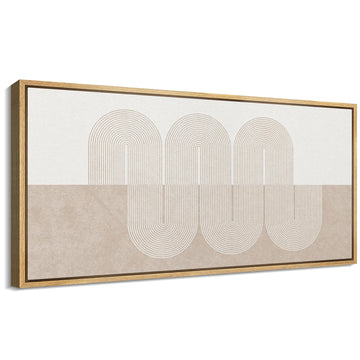 Extra Large Framed Canvas Print Wall Art Minimalist Line Art Curved Line Pattern in Neutral Beige Tones Geometric
