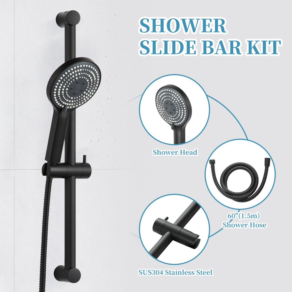 6-Spray High Pressure Handheld Shower Head Combo with Adjustable 23 in Slide Bar and 60 in Stainless Steel Hose