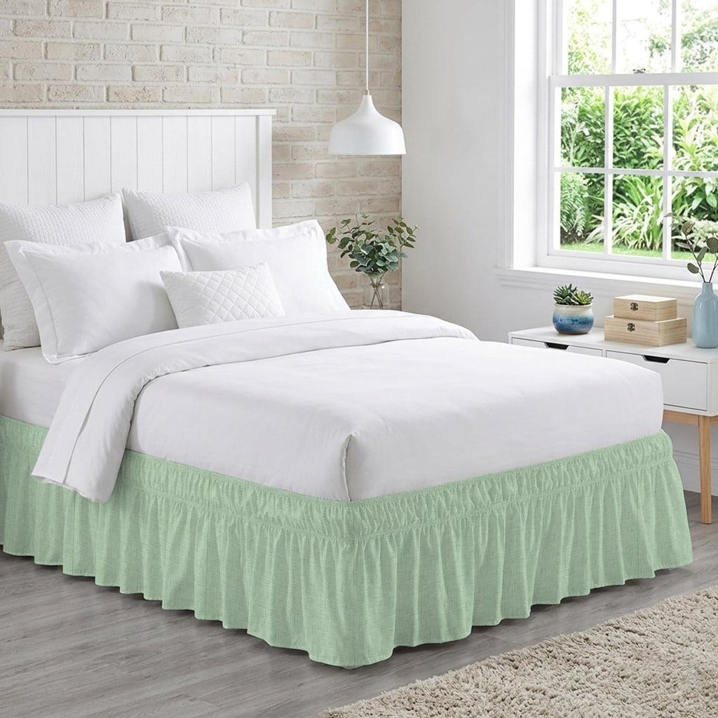 Light Green Bed Skirt 16 Inch Drop, Adjustable Elastic Bedskirt Dust Ruffle for Bed, Rustic