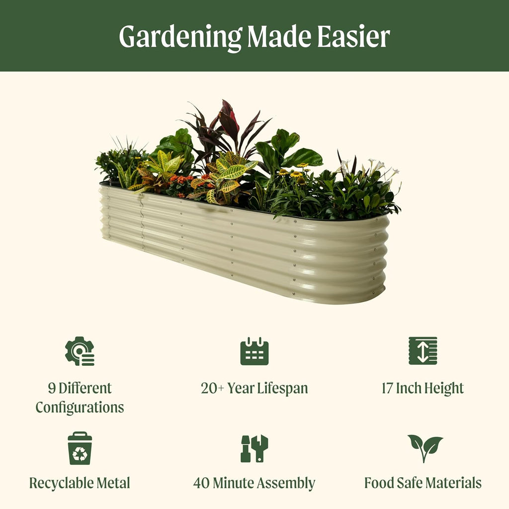 Raised Garden Bed Kits, 17" Tall 9 in 1 8ft X 2ft Metal Raised Planter Bed for Vegetables Flowers Ground Planter