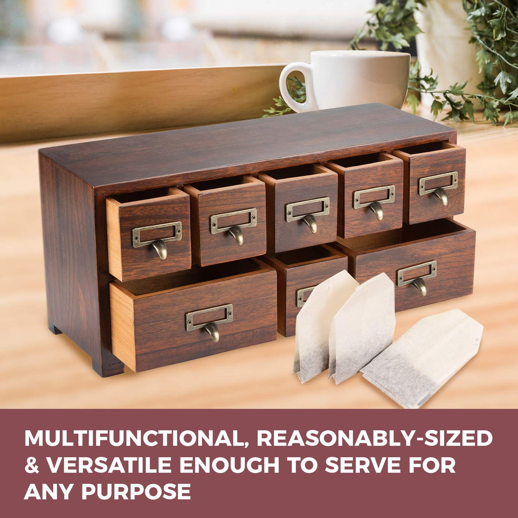 Under Display Monitor Traditional Medicine Cabinet - Desktop Wide & Small Cabinet w/ 8 Drawers - Tabletop Apothecary