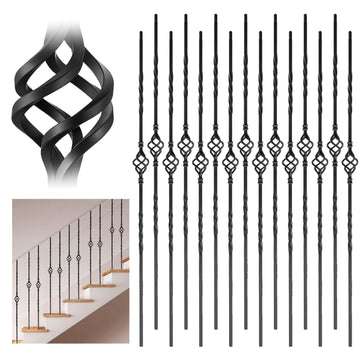 15 Pack Iron Balusters for Staircase Interior, Stair Balusters 44" Black