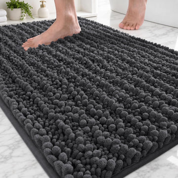 Bathroom Rugs 32x20, Extra Soft Absorbent Chenille Bath Rugs, Dark Grey
