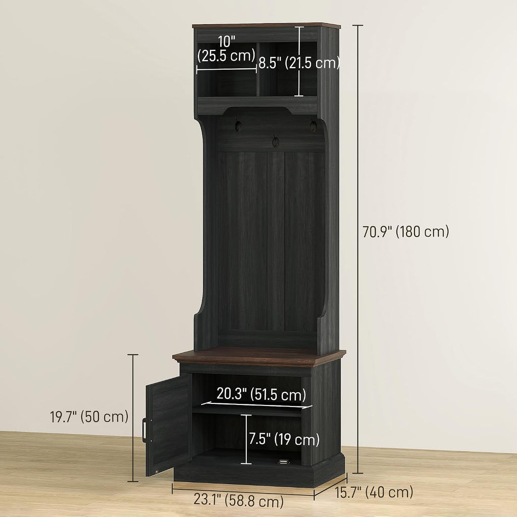 3-in-1 Hall Tree with Shoe Storage, Standing Coat Rack with Shoe Bench, Entryway Furniture with Three Hooks, Black