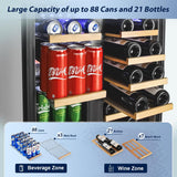 24 Inch Wine and Beverage Refrigerator, Dual Zone Wine Beverage Cooler 24" with 