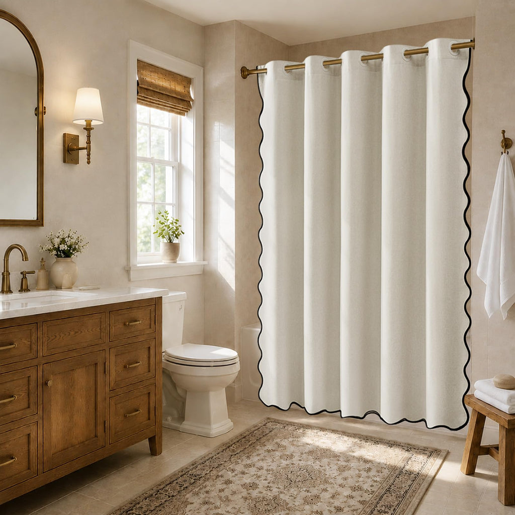 No Hook Scalloped Natural Linen Waterproof 60x75