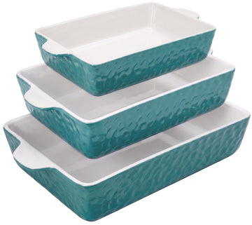 3-pc Casserole Dish Set for Oven, Ceramic Lasagna Baking Dishes, Deep Serving Dish with Handles - Aqua, (14.7"