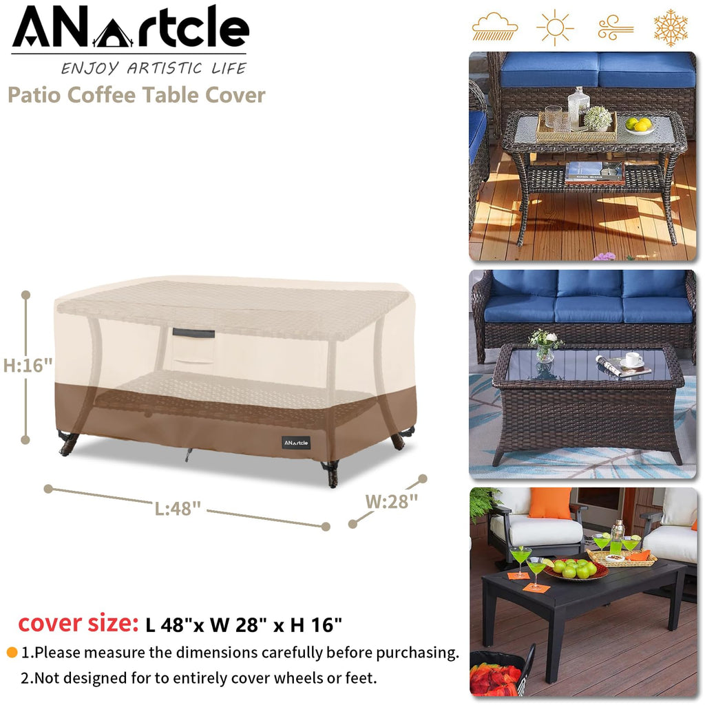 Patio Coffee Table Cover, 600D Waterproof Heavy Duty Rectangular Outdoor Table Cover, Patio Furniture Covers, 48 x 28 x
