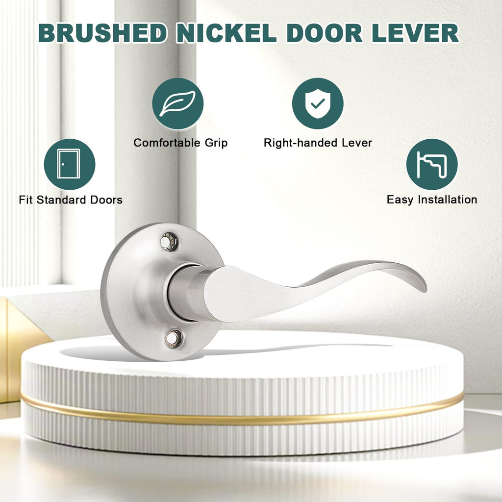 10 Pack Brushed Nickel Dummy Lever Door Handle Wave Right-Handed Door Lever Non-Turning Lock Half Dummy Handles for